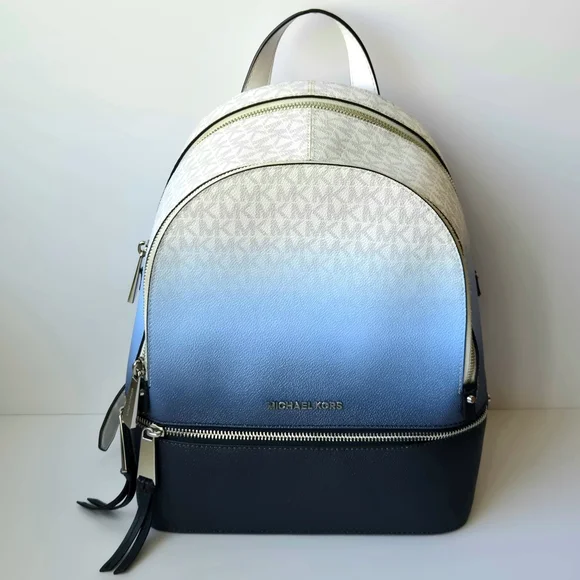 Retired MICHAEL KORS Rhea Medium Ombré Logo Backpack Navy Chambray Colorblock - Picture 2 of 14